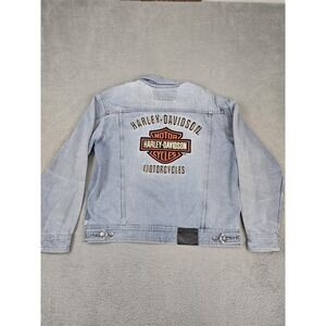 Harley-Davidson Jacket Mens XL Blue Denim Genuine MotorClothes Back Logo Biker